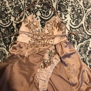 Sequined bodysuit split skirt dress